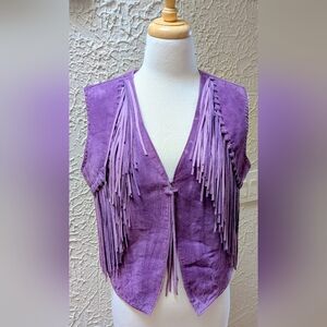 Scully Purple Leather Suede Fringed Knot Western Vest Size M